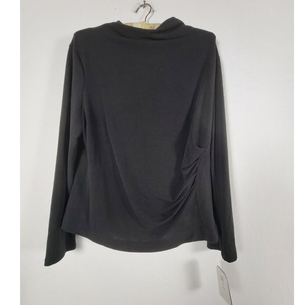 Clara Sunwoo Womens Sweater 1X Plus Black Long Sleeve Ruched Draped Neck NWT